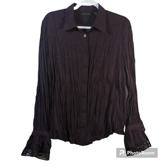 Apostrophe Plum Purple Button Up Blouse Lace Crinkle Size 18/20 - Picture 1 of 5